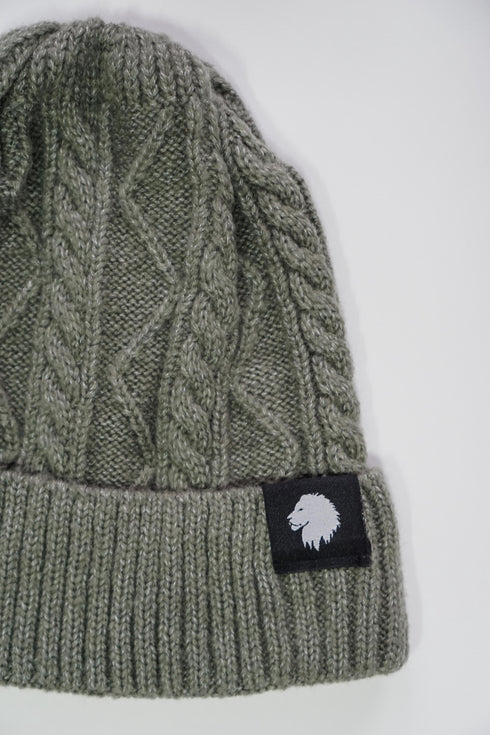 Unisex Cable Knit Beanie - Olive Grey